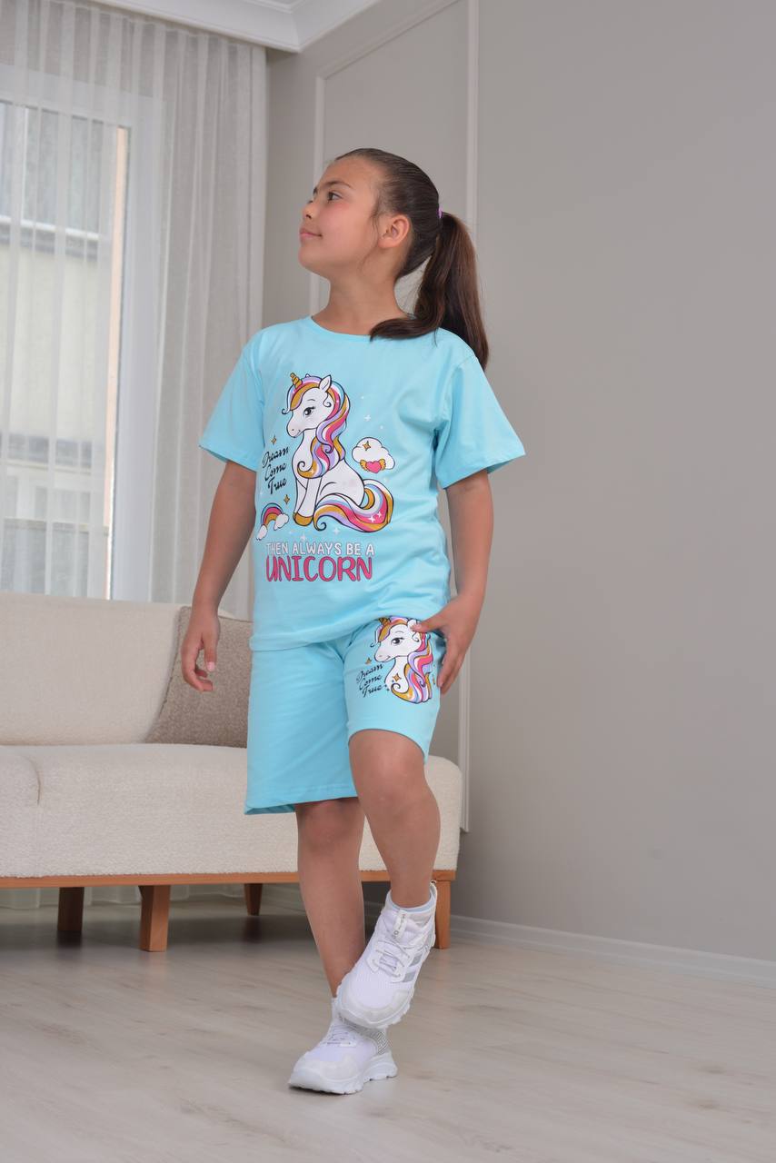 Unicorn Girls'Summer Set – T-Shirt and Shorts- Kids Girls