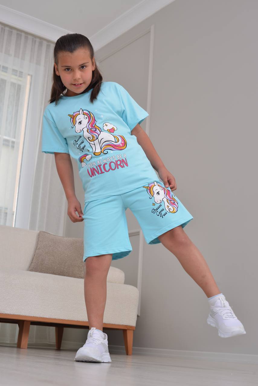 Unicorn Girls'Summer Set – T-Shirt and Shorts- Kids Girls