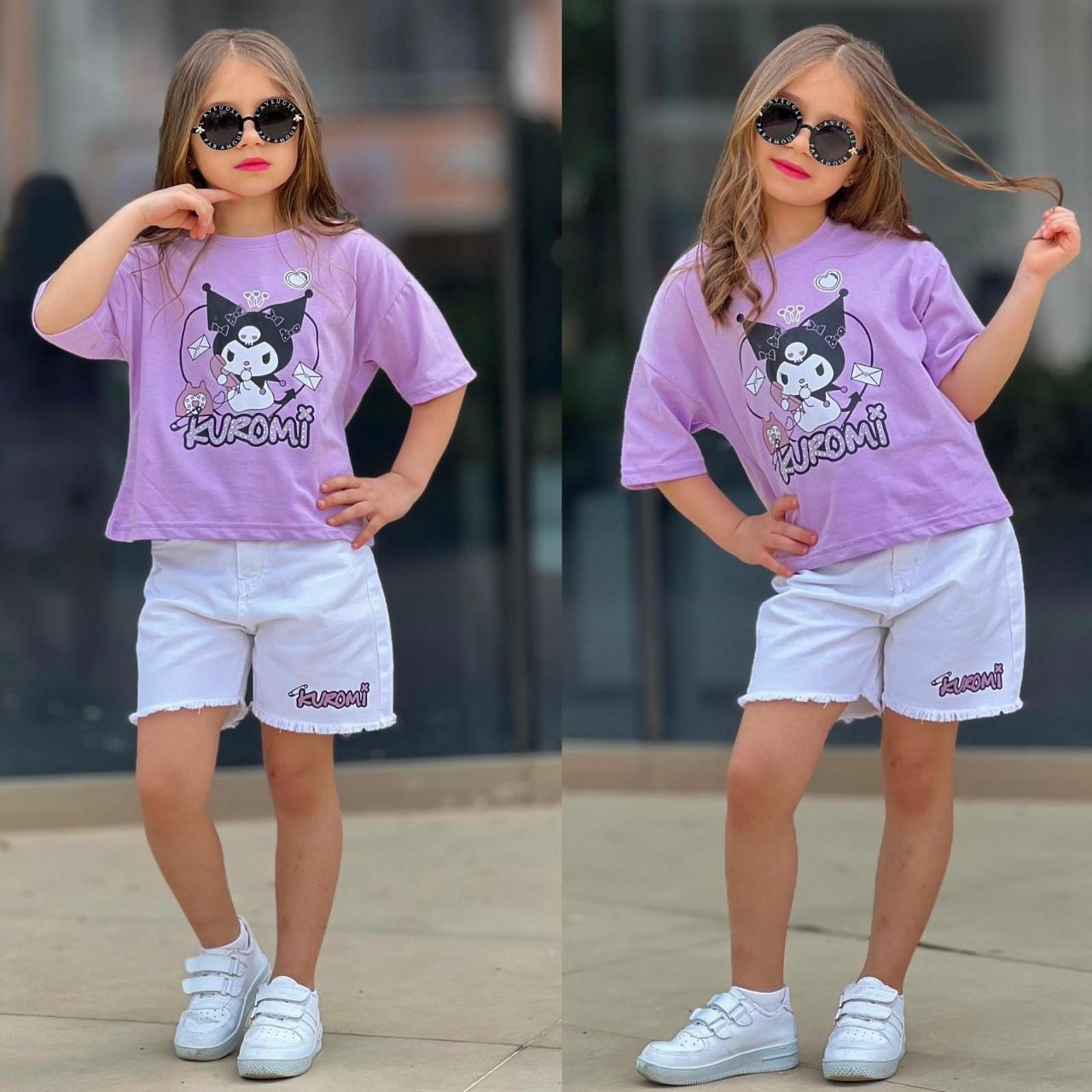 Kuromi 2-Piece Girls' Summer Set – Lilac and  White - Kids Girls