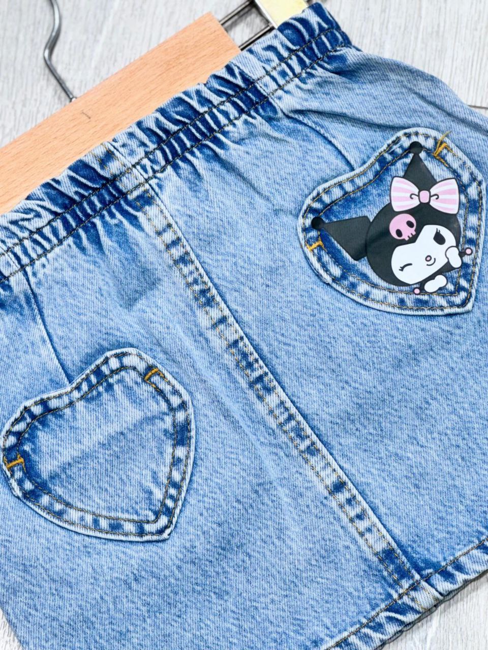 Cute Kuromi Denim Skirt -  Kids Girls
