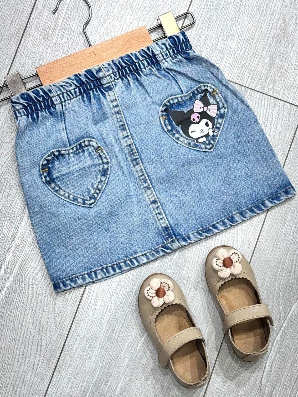 Cute Kuromi Denim Skirt -  Kids Girls