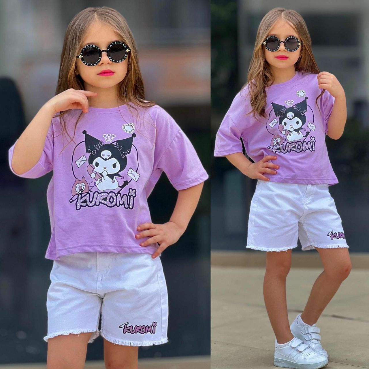 Kuromi 2-Piece Girls' Summer Set – Lilac and  White - Kids Girls