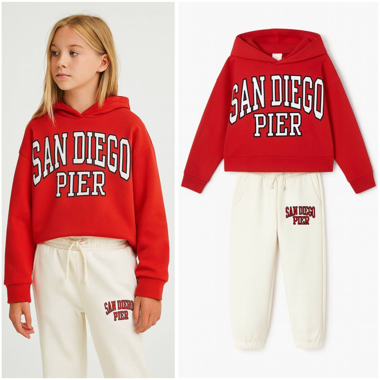 San Diego Pier Hoodie Joggers 2 Piece Tracksuit Set - Kids/Teens Girls (2PCs)