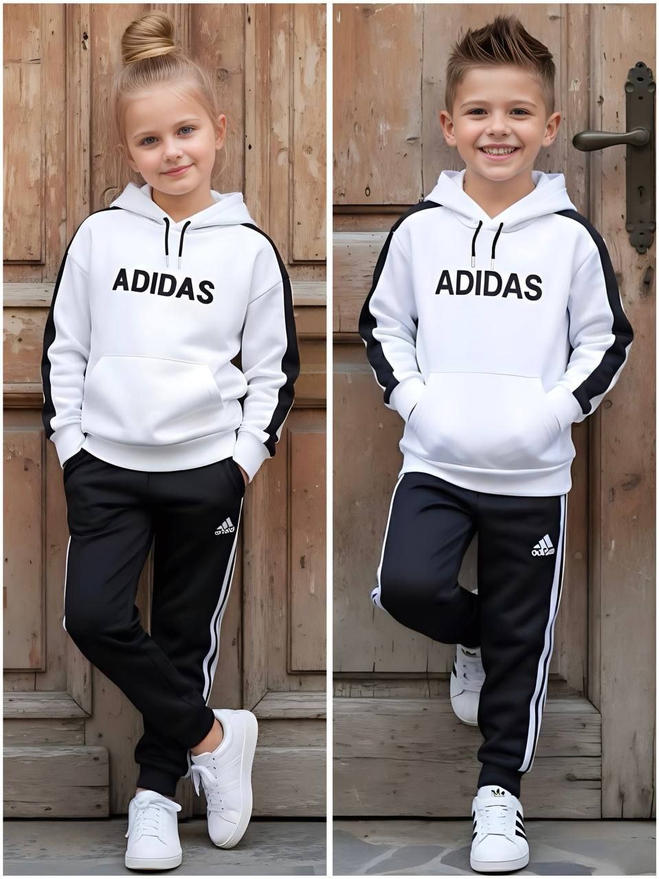 Adidas 2-Piece White Hoody Tracksuit Set - Kids Boys/Girls (2PCs)