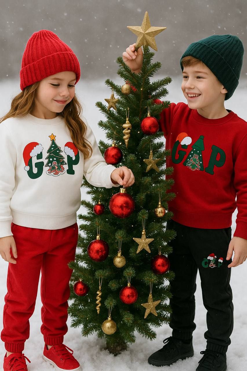 GAP Christmas Tree and Mickey Mouse White and Red Tracksuit Set - Kids Boys/Girls (3-12Y)