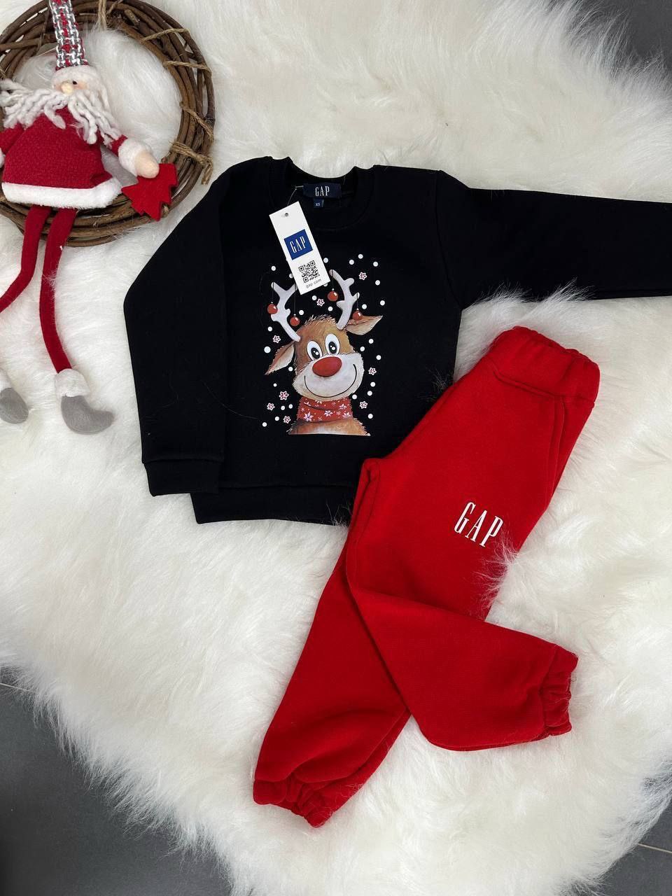 GAP Black and Red Reindeer Christmas Tracksuit Set- Kids Boys/Girls (3-12Y)