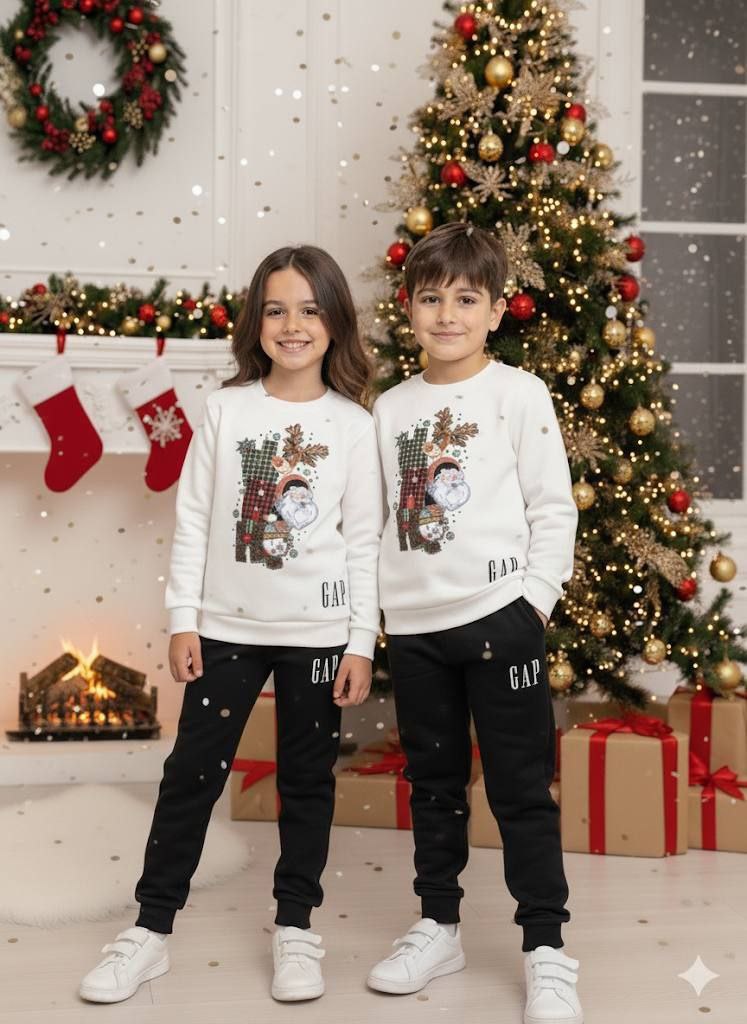 GAP Winter Christmas White and Black Set Reindeer and Snowman Print - Kids Boys/Girls (3-12Y)