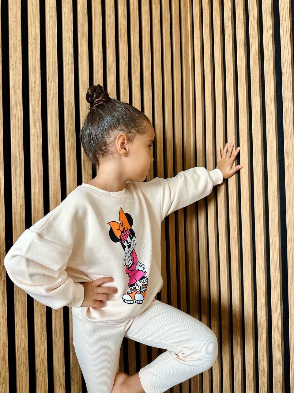 Minnie Mouse Beige Sweatshirt and Leggings Girls Set - Kids Girls(2PCs)