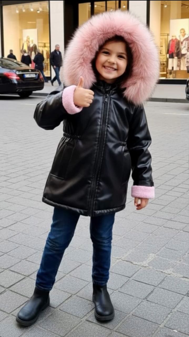 Girls’ Luxury Winter Leather Jacket with Pink Fur Hood - Kids Girls (5-13Y)