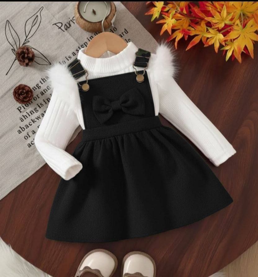 Girls’ Autumn/Winter Black Pinafore Dress Set – 2-Piece Outfit- Kids Girls (3-7Y)