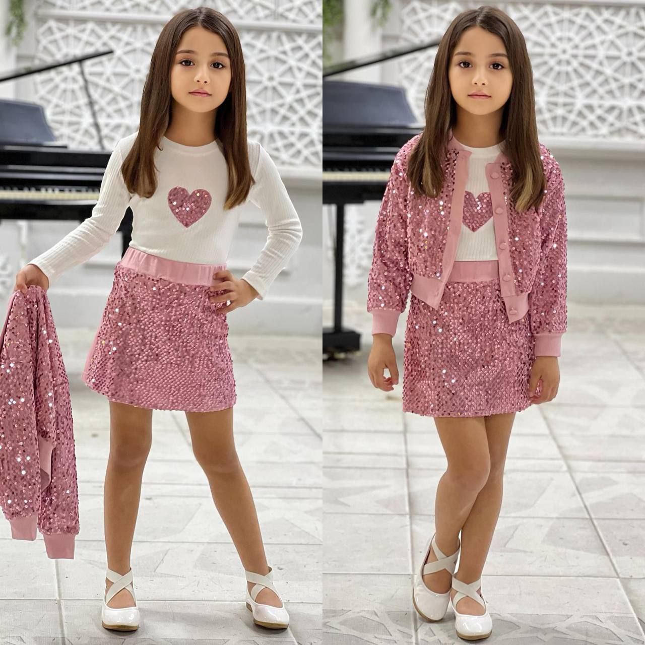 Girls Pink Sequin 3-Piece Outfit Set - Kids Girls (5-10Y)