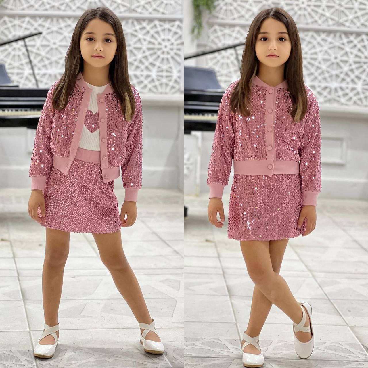 Girls Pink Sequin 3-Piece Outfit Set - Kids Girls (5-10Y)