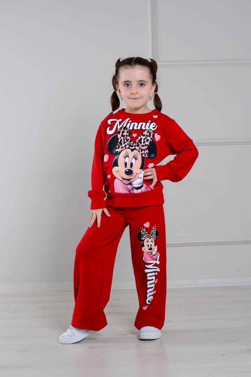 Girls Minnie Mouse Printed Red Tracksuit Set - Kids Girls (3-10Y)