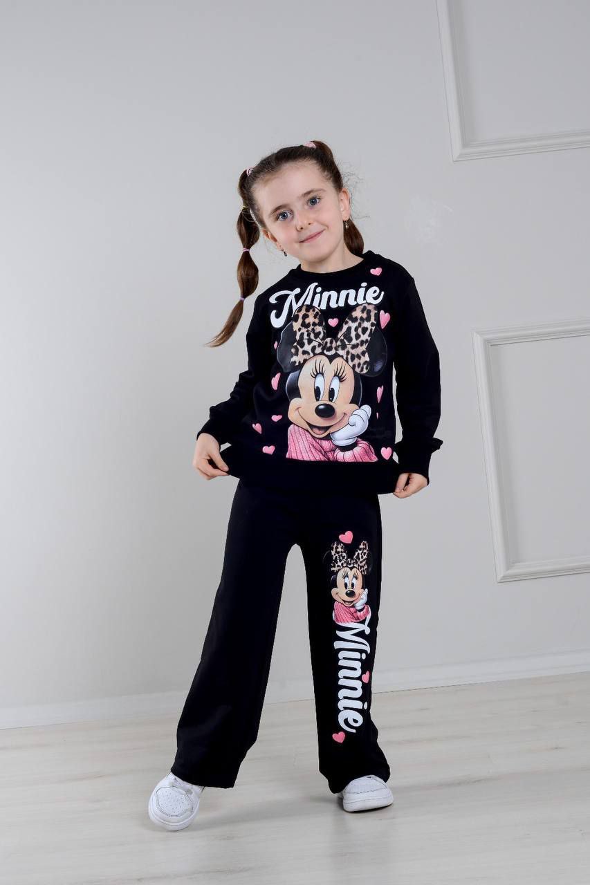 Girls Minnie Mouse Printed Black Tracksuit Set - Kids Girls (3-10Y)