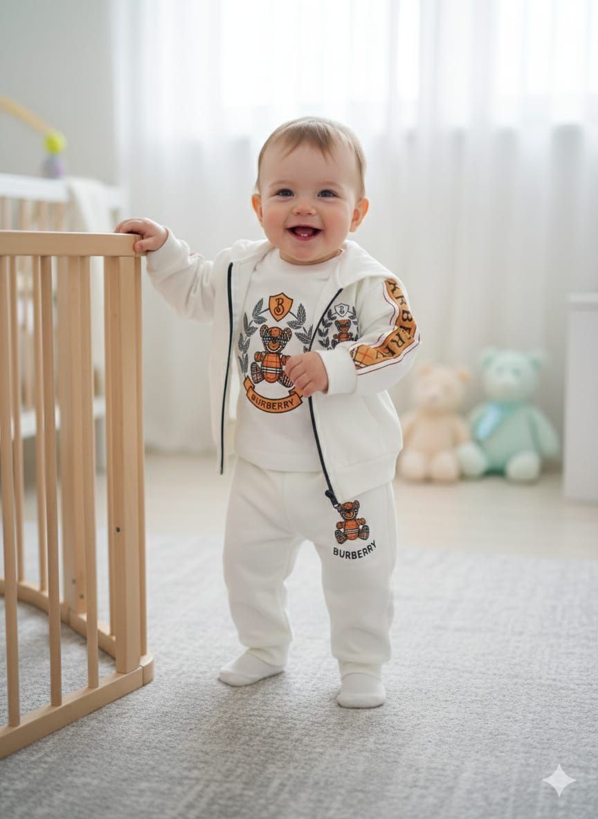 Baby Boy Burbery White Hoodie Tracksuit Set - Baby Boys (6 to 24M)