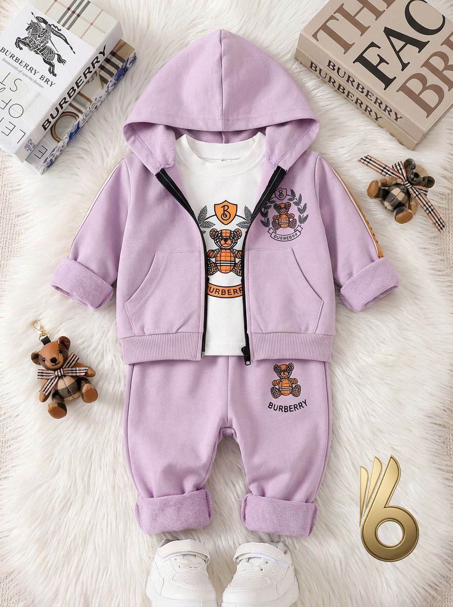 Baby Girl Burbery Purple Hoodie Tracksuit Set - Baby Girls (6 to 24M)