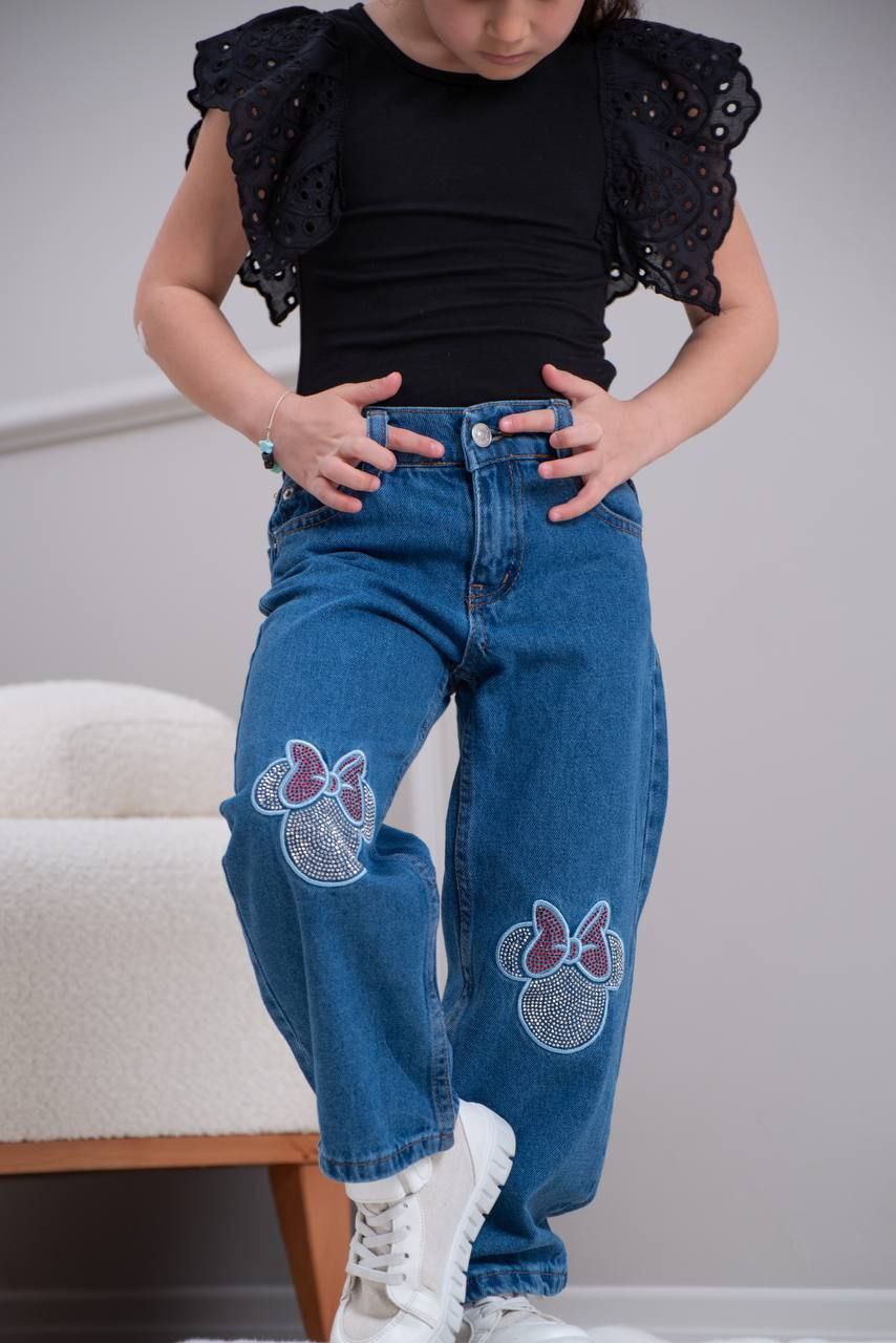 Girls Denim Jeans with Minni Mouse Bow Detail - Kids Girls (5-12Y)