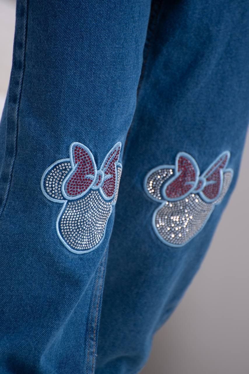 Girls Denim Jeans with Minni Mouse Bow Detail - Kids Girls (5-12Y)