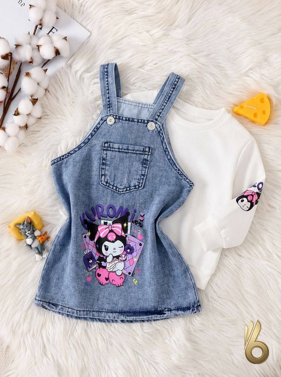 Kuromi Denim Pinafore Dress Set – 2-Piece Outfit- Kids Girls (2-6Y)