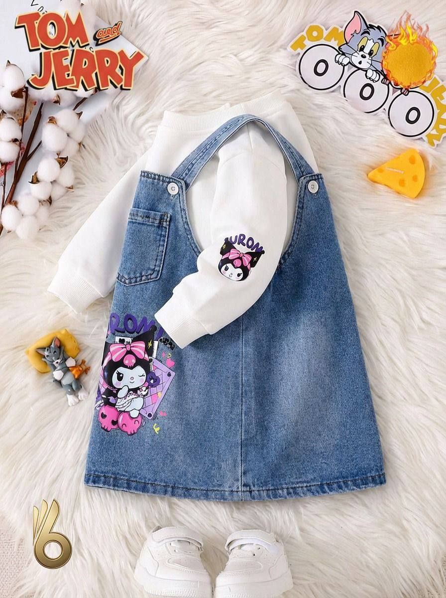 Kuromi Denim Pinafore Dress Set – 2-Piece Outfit- Kids Girls (2-6Y)
