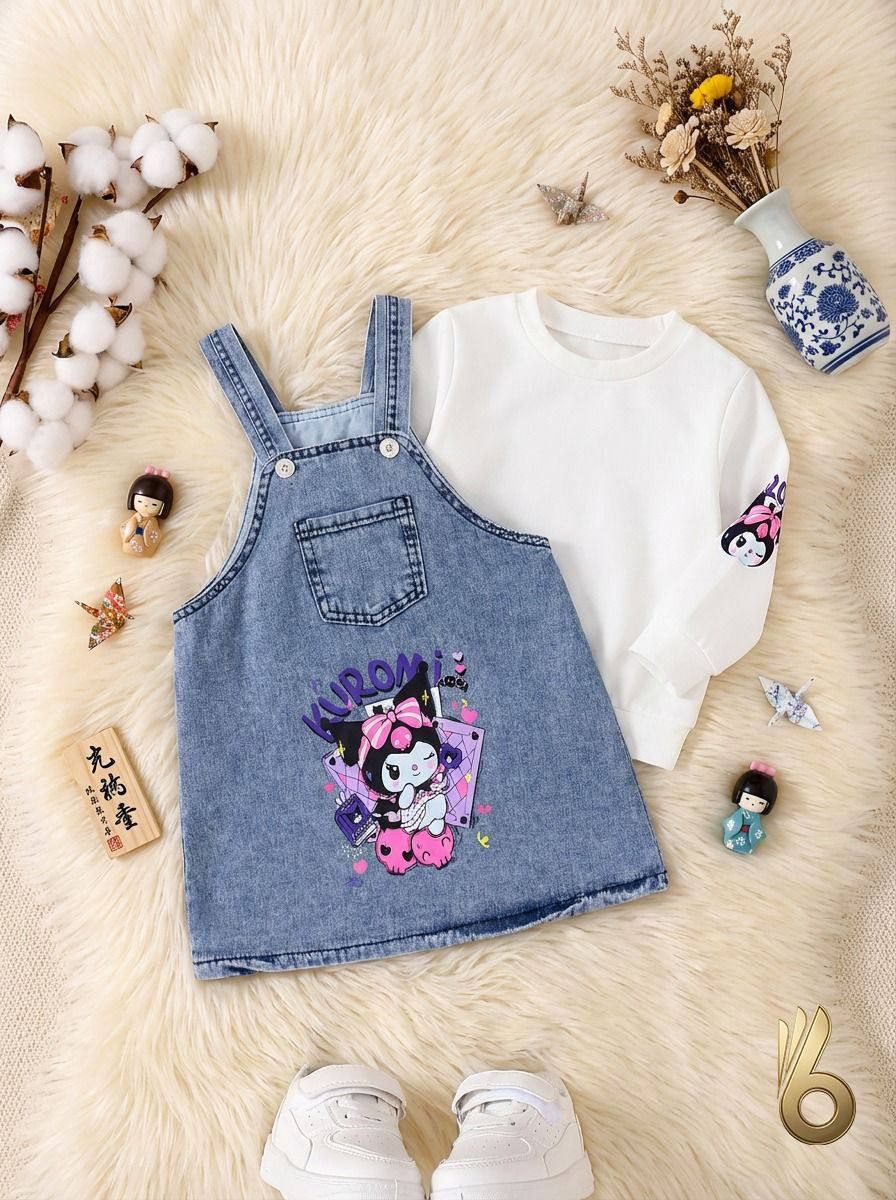 Kuromi Denim Pinafore Dress Set – 2-Piece Outfit- Kids Girls (2-6Y)