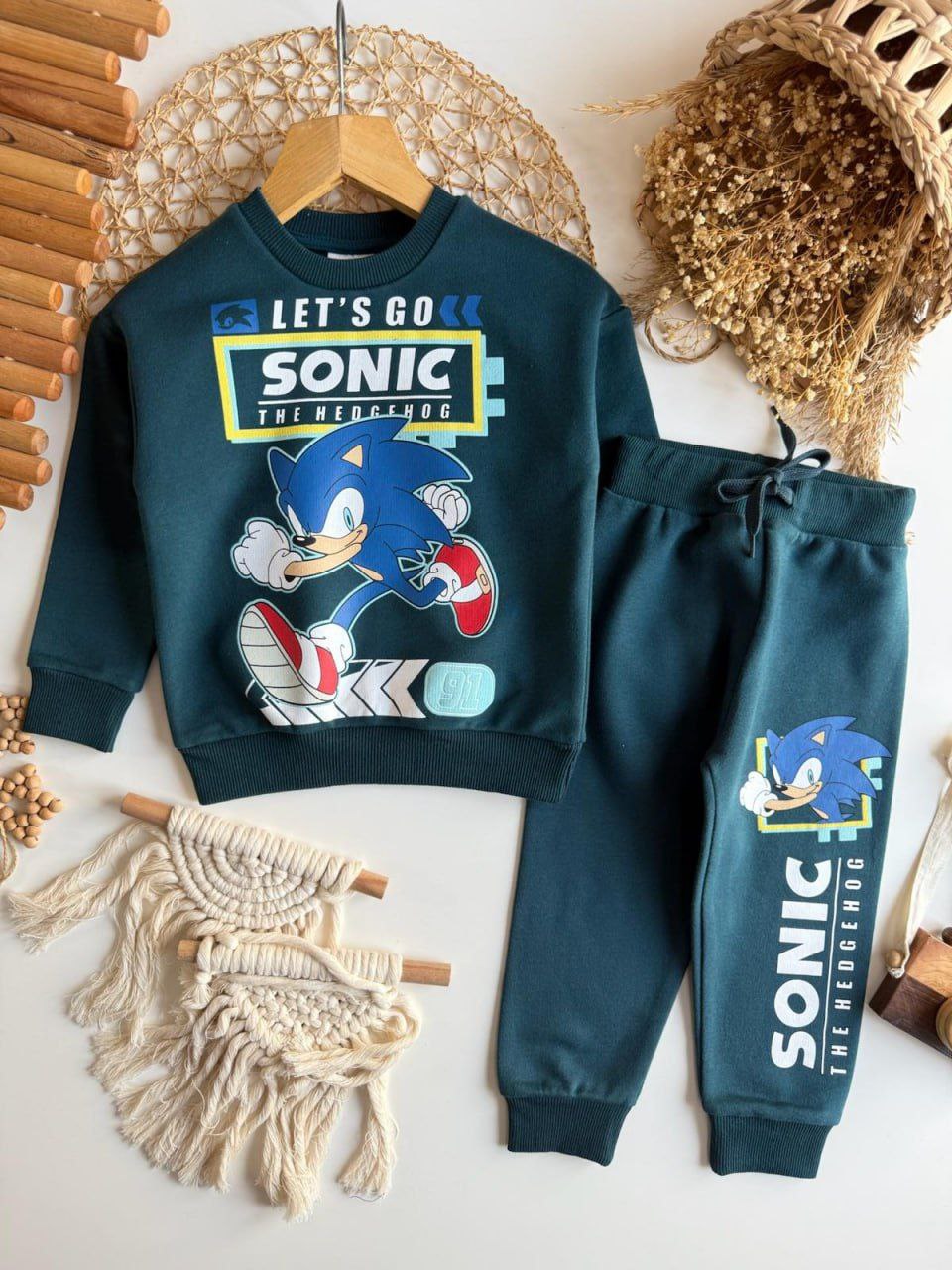 Sonic Dark Green Kids Boys Cotton Set - Kids Boys (2-8Y)