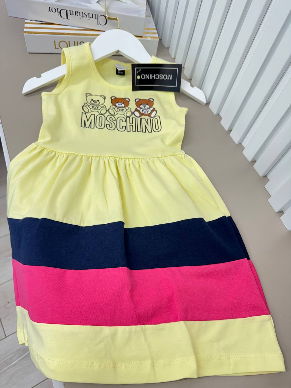 Chic Moschino-Inspired Summer Stripe Dress Yellow- Kids Girls (Age 2 -10Y)