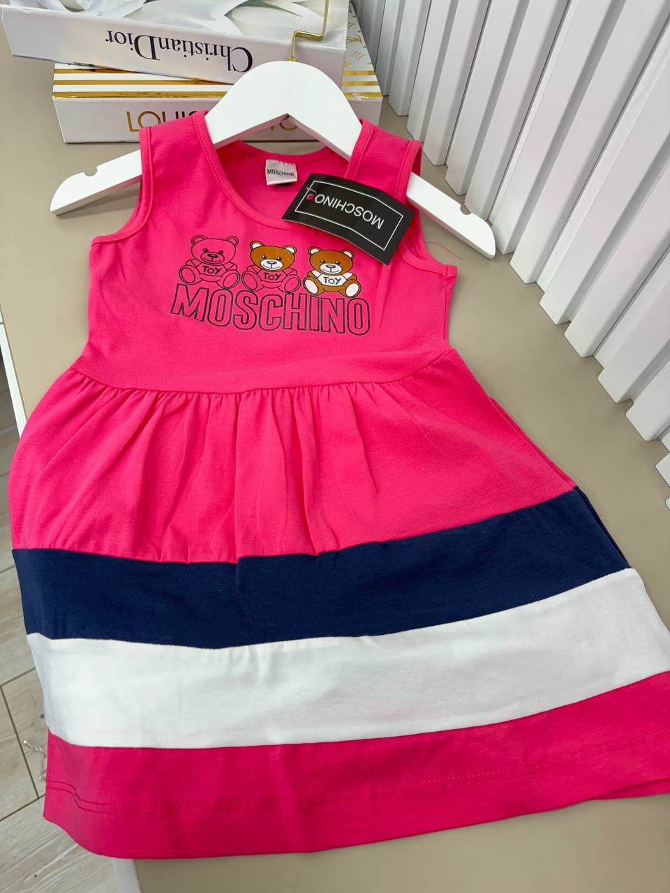 Chic Moschino-Inspired Summer Stripe Dress Pink- Kids Girls (Age 2 -10Y)