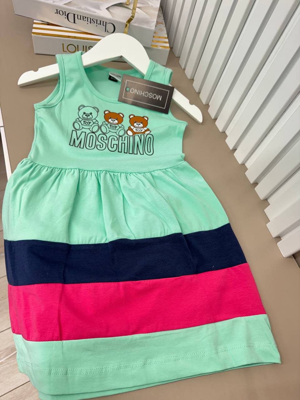 Chic Moschino-Inspired Summer Stripe Dress Green- Kids Girls (Age 2 -10Y)