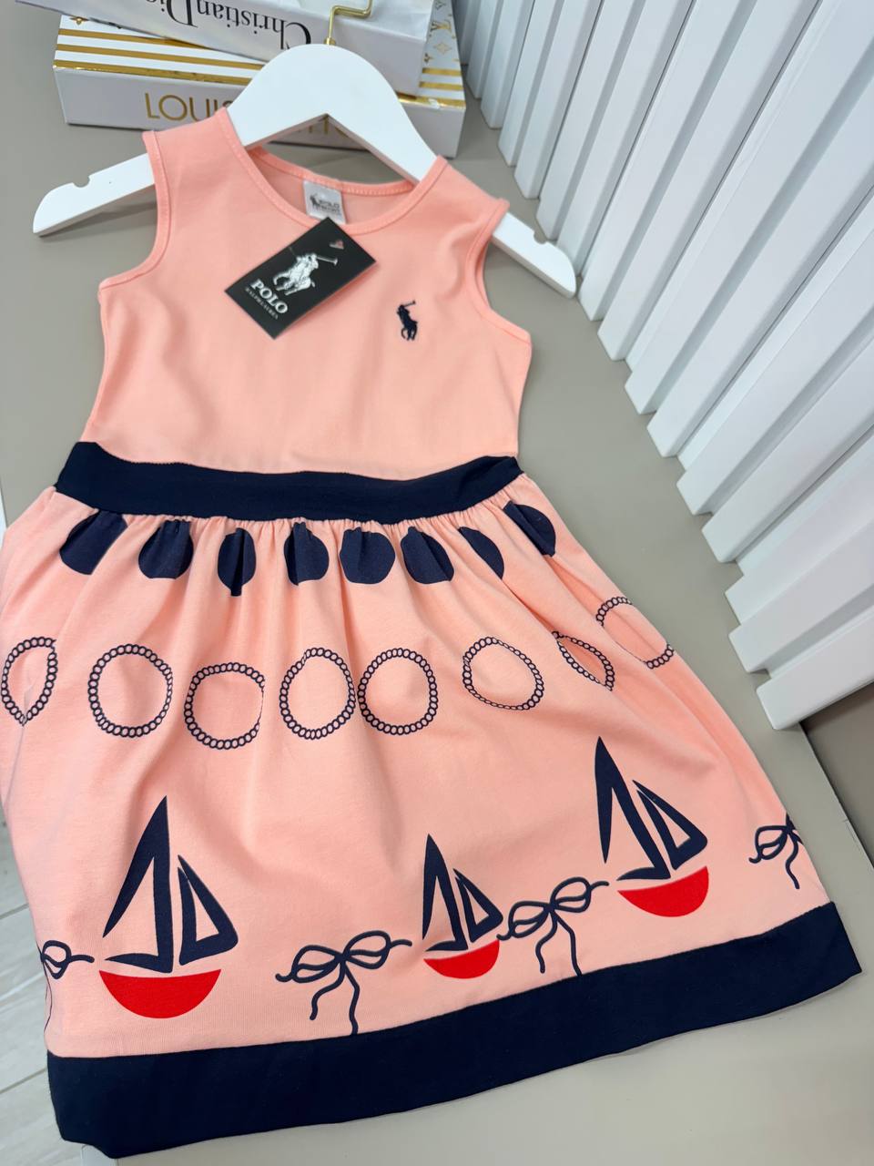 Polo Girls Nautical Summer Dress Peach- Kids Girls (Age 2 -12Y)