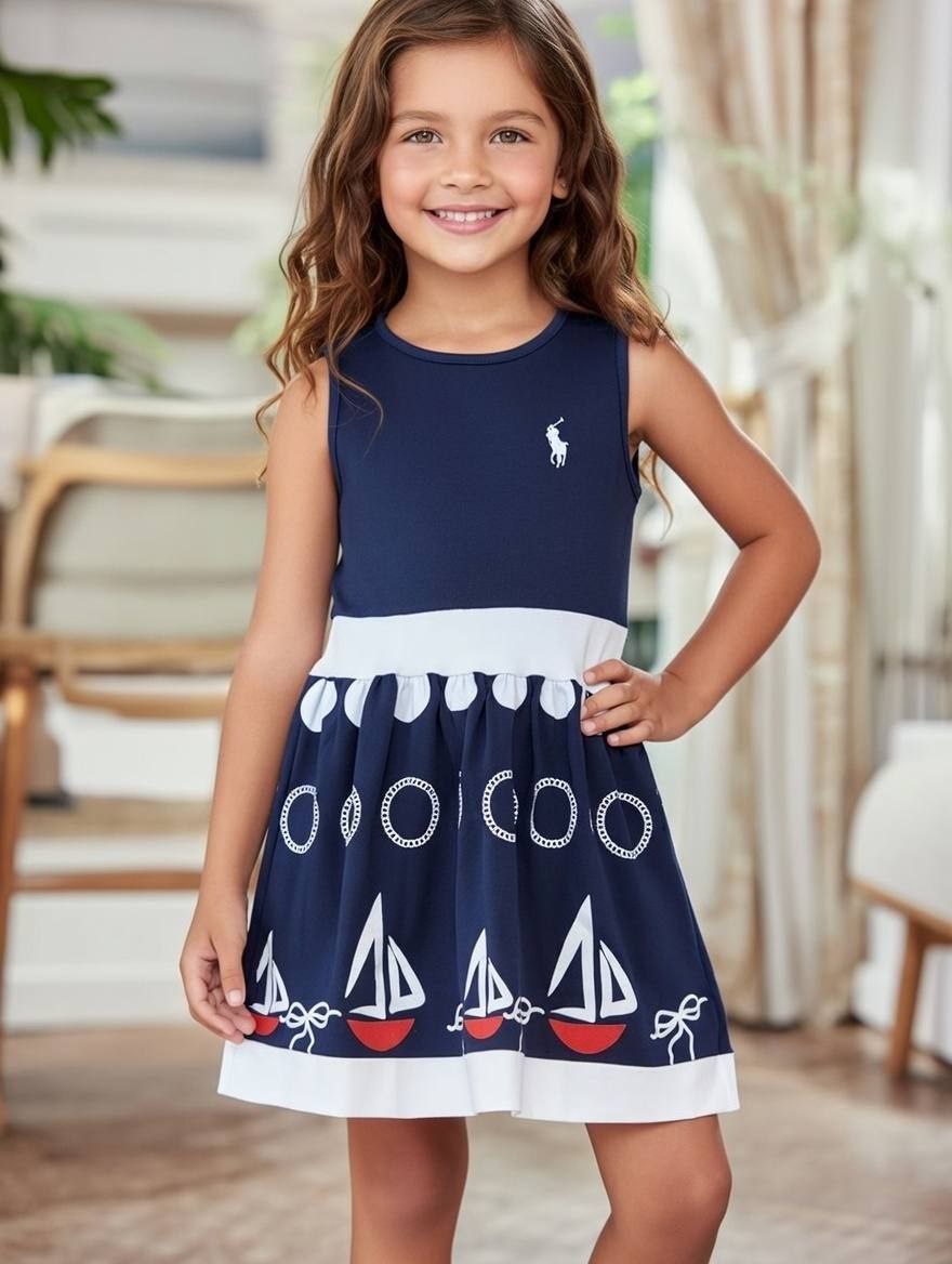 Polo Girls Nautical Summer Dress Navy- Kids Girls (2 -12Y)