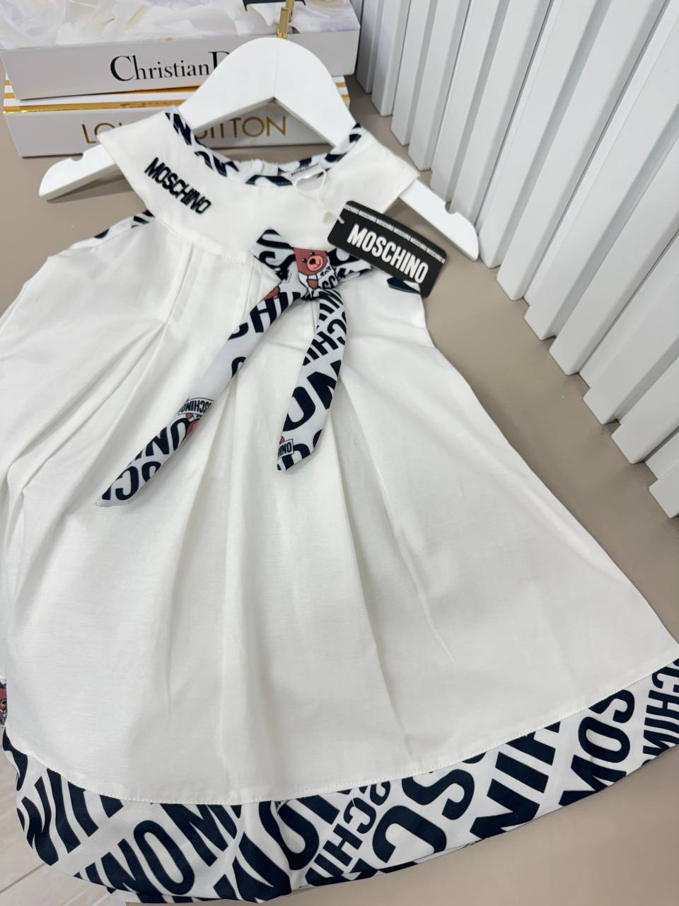 Moschino Elegant White Plaid Dress for Girls - Kids/Toddler Girls (Age 1 -5Y)