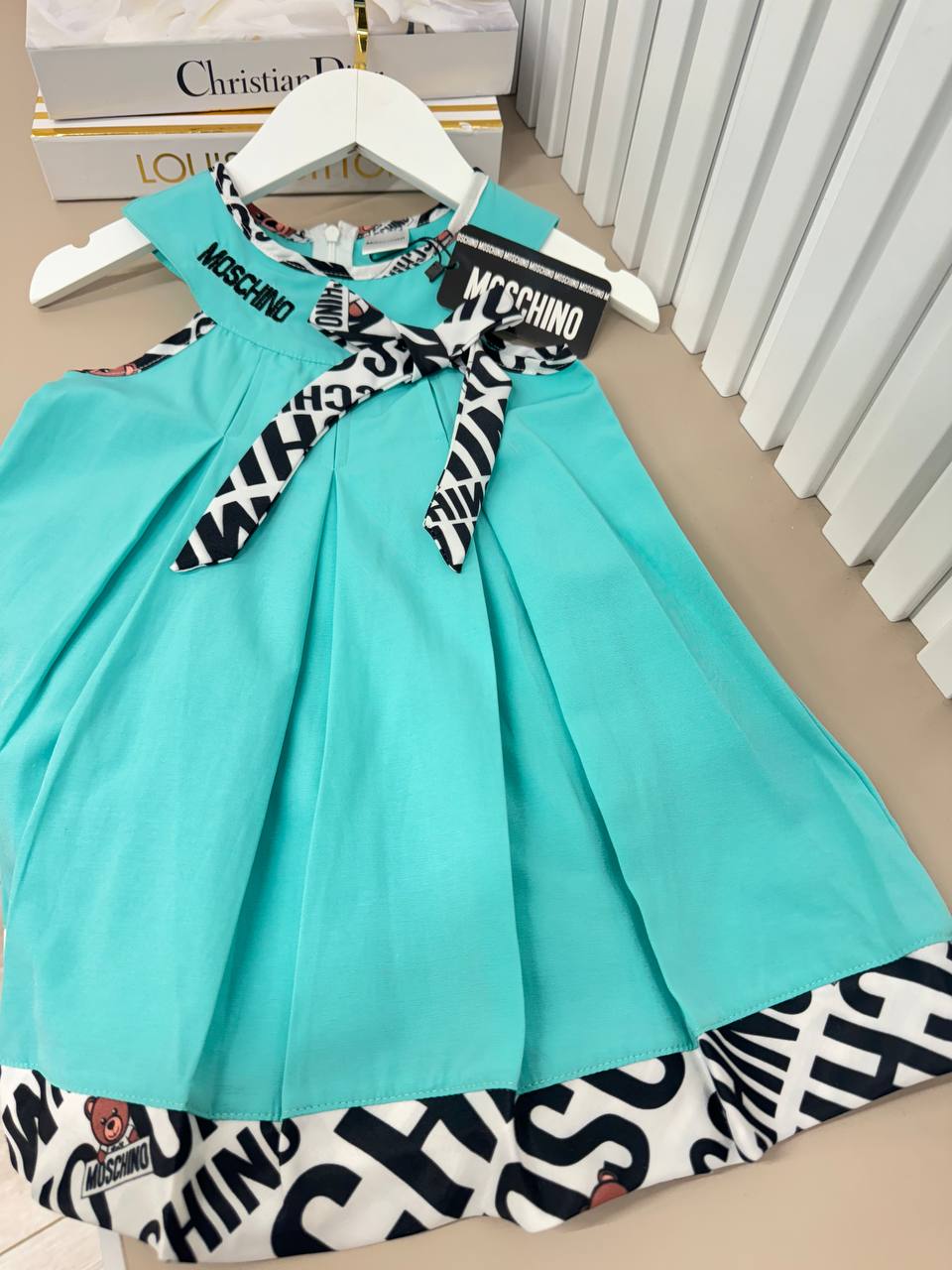 Moschino Elegant Turquoise Plaid Dress for Girls - Kids/Toddler Girls (Age 1 -5Y)