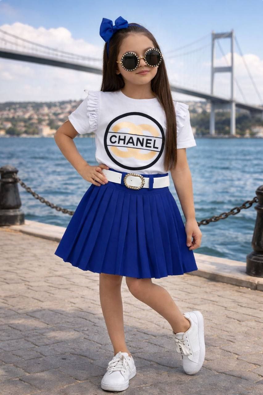 Channel Girls Stylish Pleated Skirt Set Navy- Kids Girls (4 -14Y)