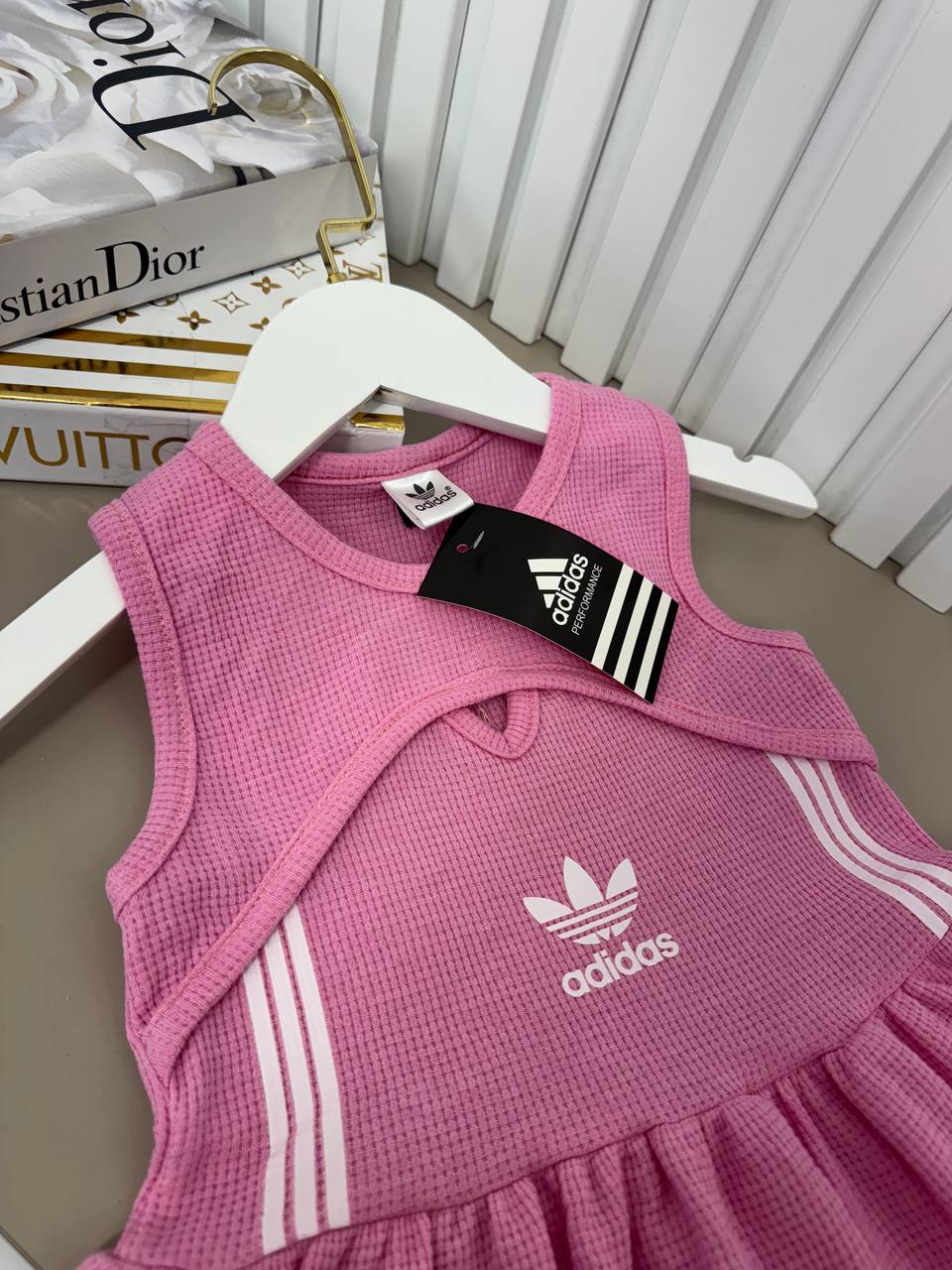ADIDAS Sporty and Sweet Waffle Knit Pink Dress - Kids Girls (Age 2 -10Y)