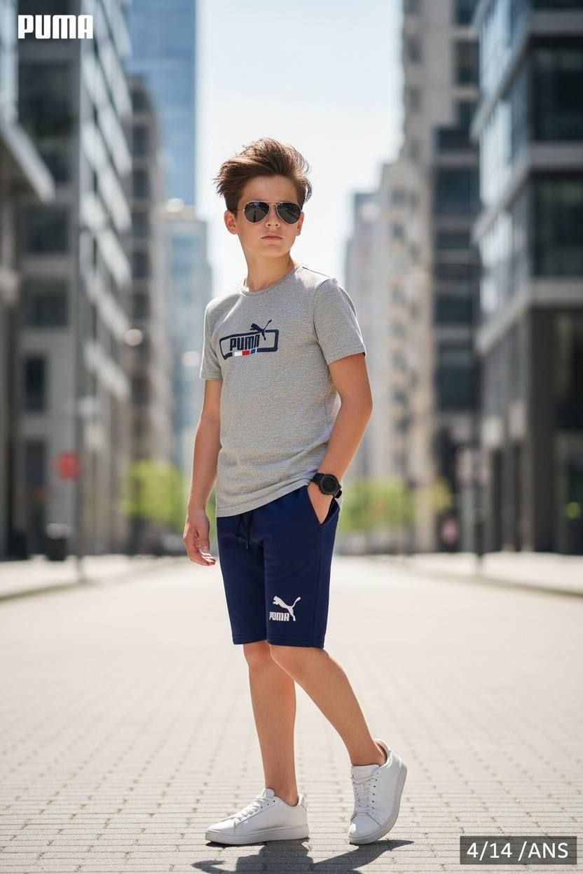 Puma Kids Active T-Shirt and Shorts blue Summer Set – Kids Boys (Ages 4 to 14)