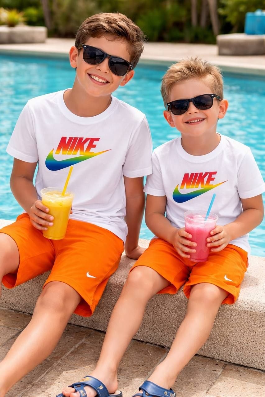 Nike Kids Gradient Logo White T-Shirt and Shorts Set – Kids Boys/Girls (Ages 3 to 12)