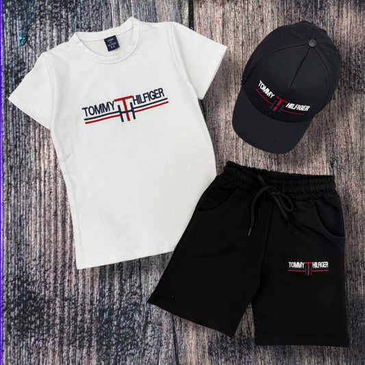 TOMMY 3-piece T-shirt Shorts and Cap Summer Set–– Kids Boys (Ages 3 to 12)