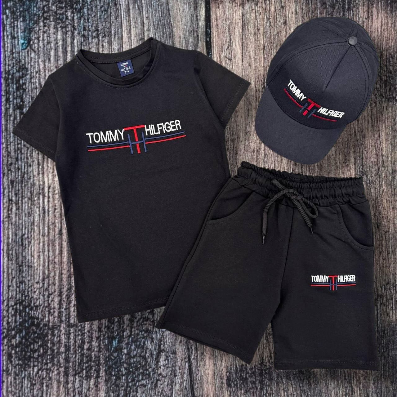 TOMMY 3-piece T-shirt Shorts and Cap Summer Set–– Kids Boys (Ages 3 to 12)