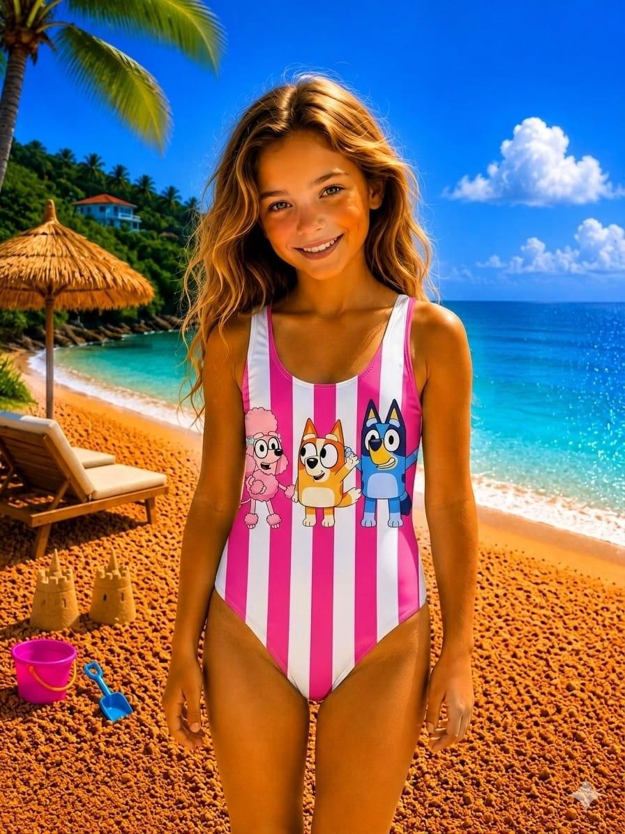 Girls Blueyand Friends Striped One-Piece Swimsuitt - Kids Girls (Ages 2-8)