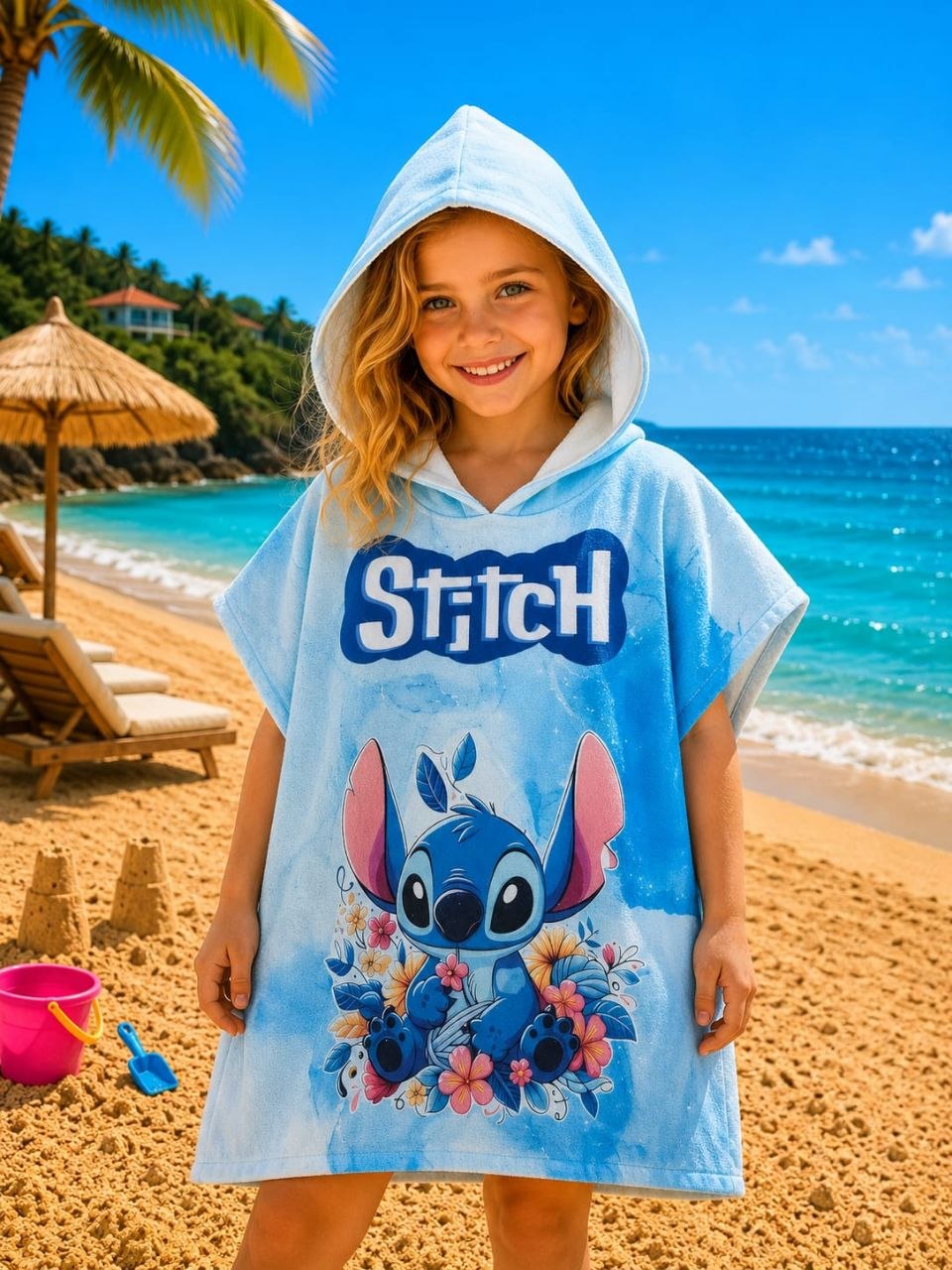 Kids Hooded Stitch Towel Poncho - Kids Girls (All Ages)