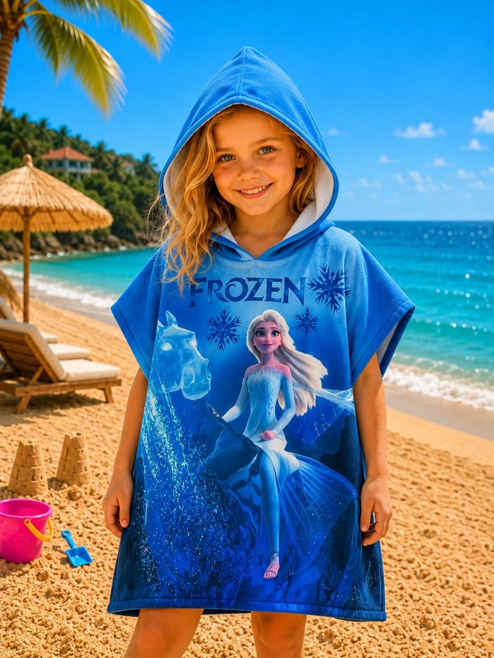 Kids Hooded Frozen Towel Poncho - Kids Girls (All Ages)