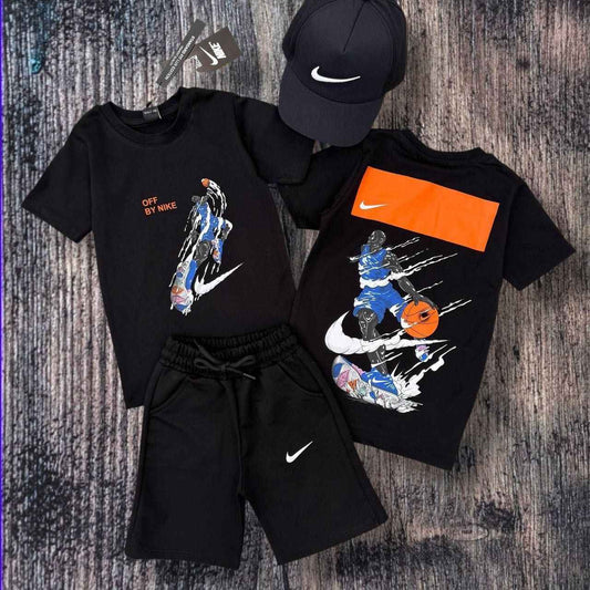 NIKE Kids Basketball Graphic Black Tee, Shorts and Cap Set - Kids Boys/Teens (Age 2-16)
