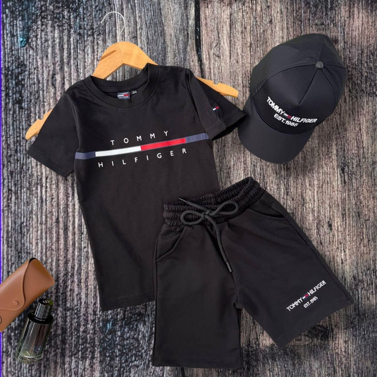 TOMMY 3-piece T-shirt Shorts and Cap Summer Set–– Kids Boys (Ages 3 to 12)