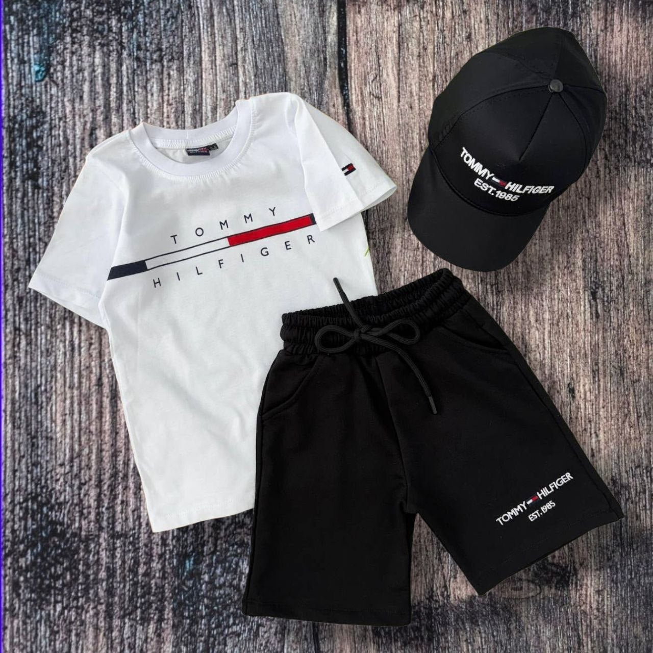 TOMMY 3-piece T-shirt Shorts and Cap Summer Set–– Kids Boys (Ages 3 to 12)