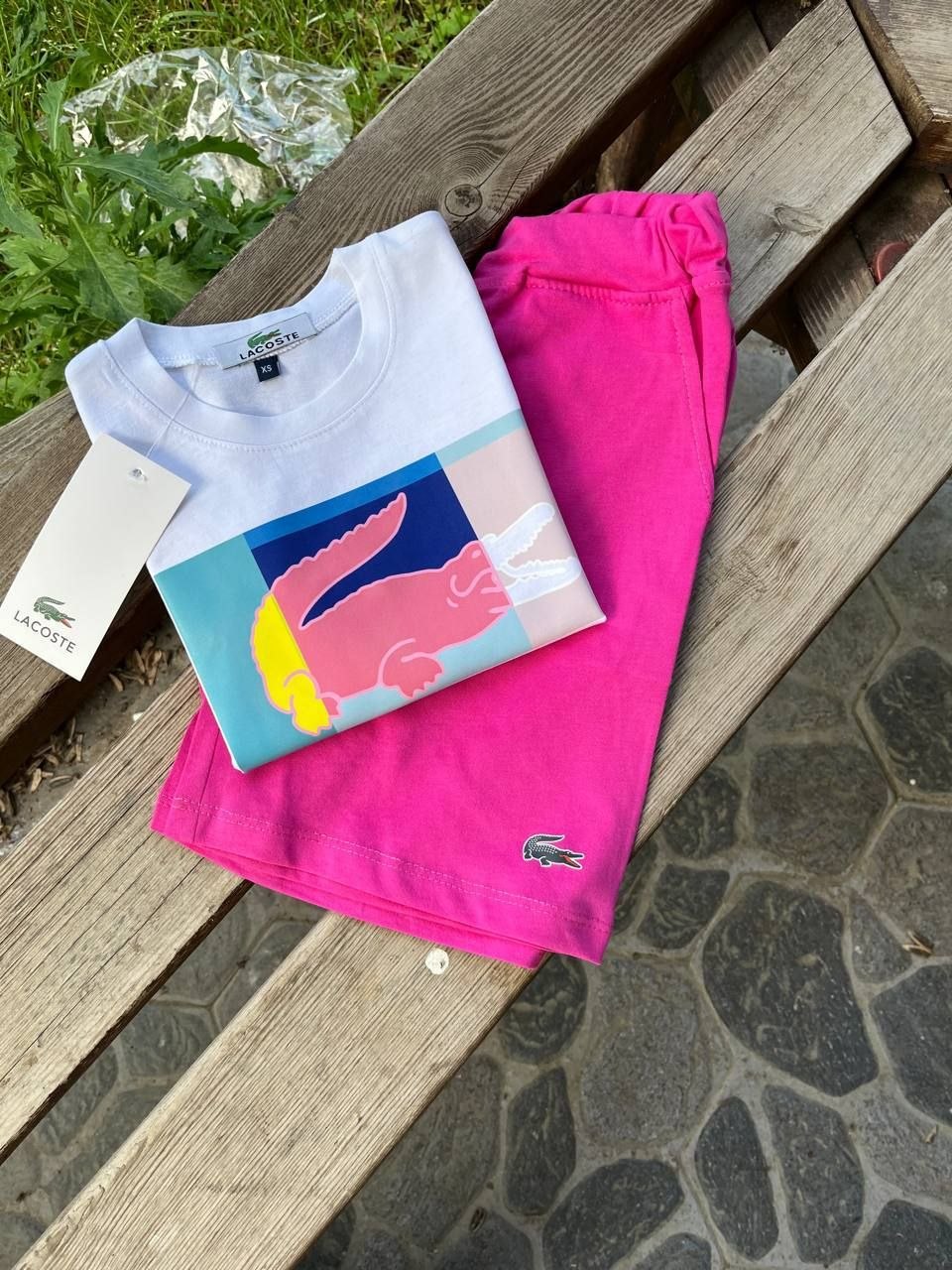 LACOSTE Kids Retro Pop Tee and Shorts Set–– Kids Boys/Girls (Ages 3 to 12)