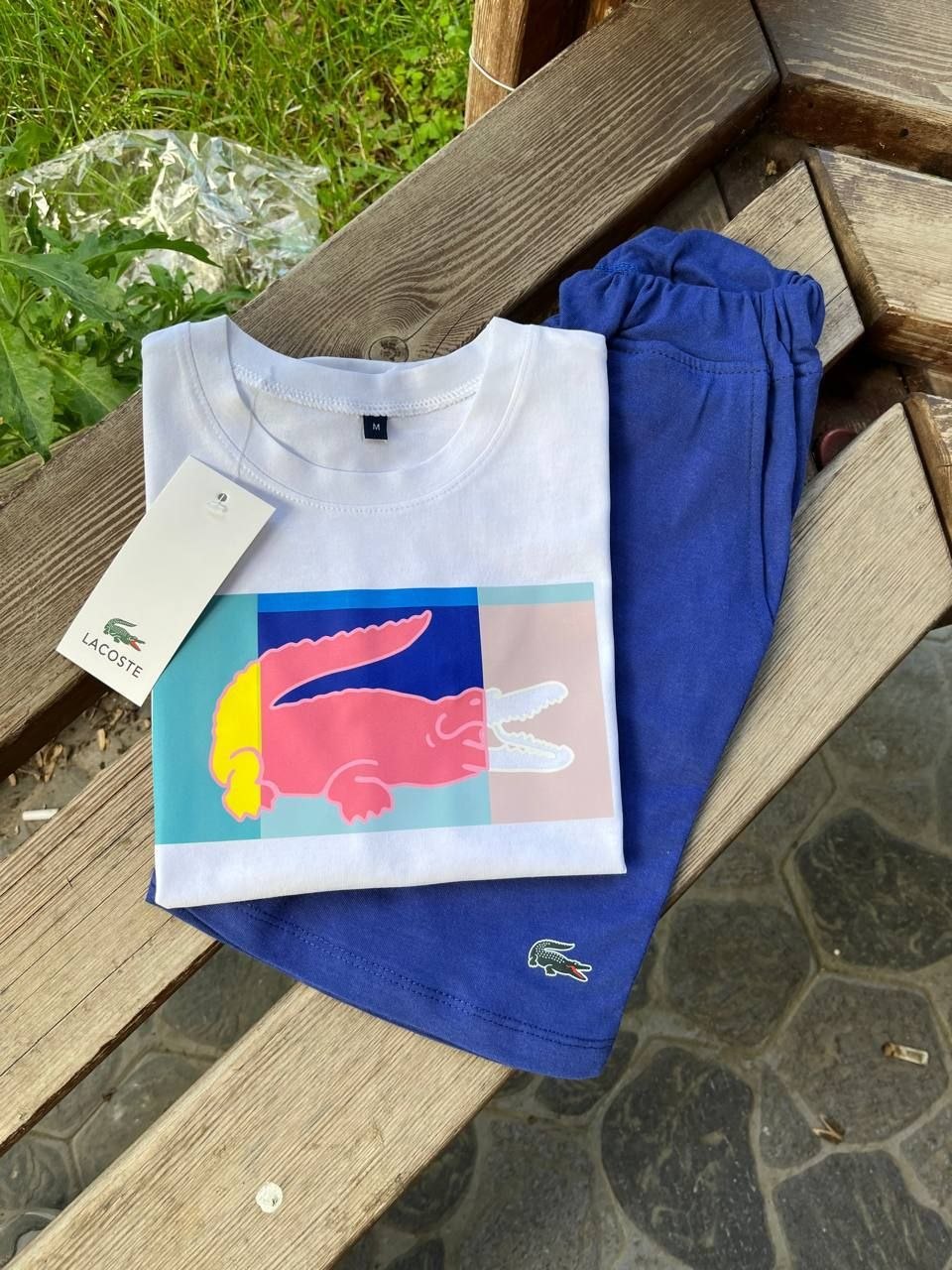 LACOSTE Kids Retro Pop Tee and Shorts Set–– Kids Boys/Girls (Ages 3 to 12)