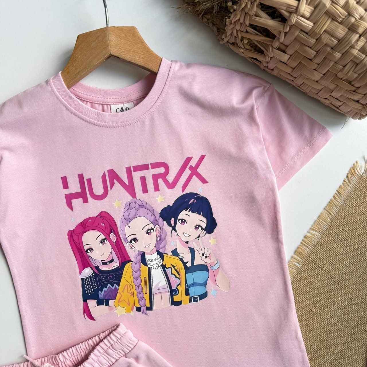 Huntrx K-Pop Kids Pink T-Shirt and Pink Shorts Set - Kids Girls (Age: 5-14Y)