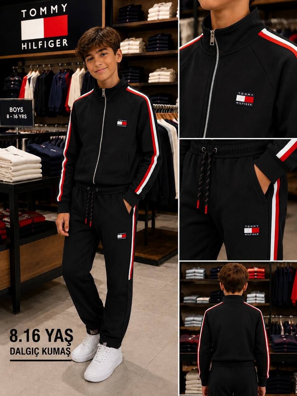 Black and Red Signature Zip-Up TH Tracksuit Set - Boys (8-16Y)