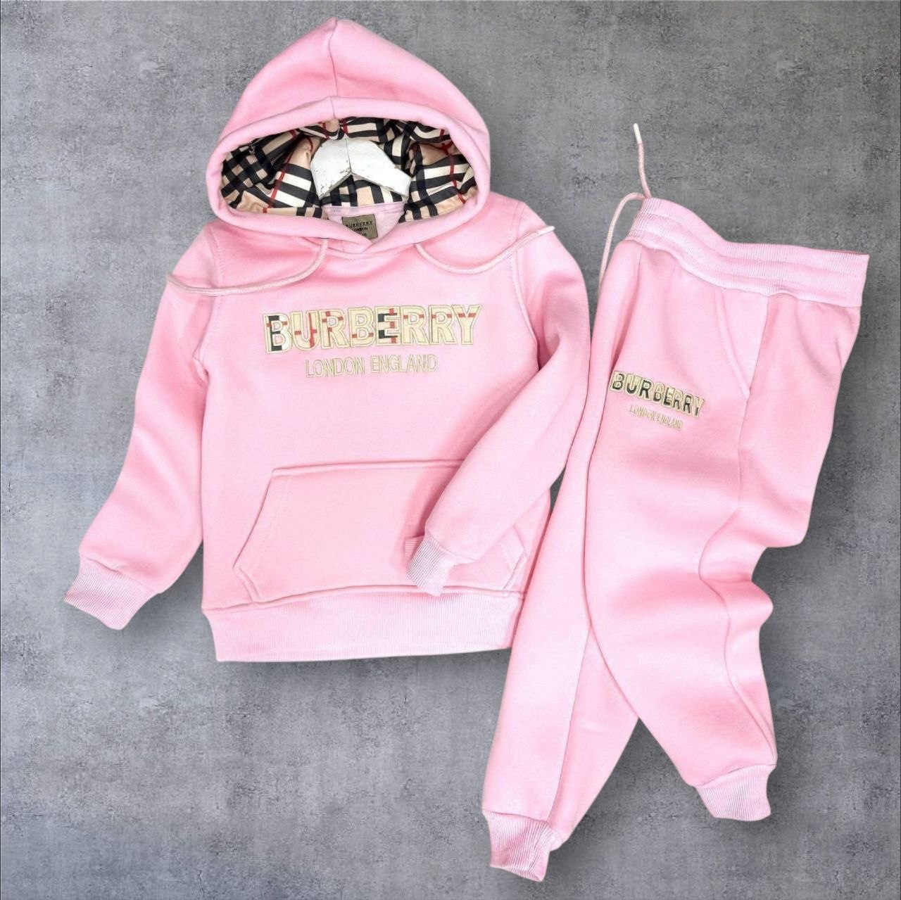 Pink Check-Lined Hooded BRBY Tracksuit Set - Kids Girls (2-16Y)